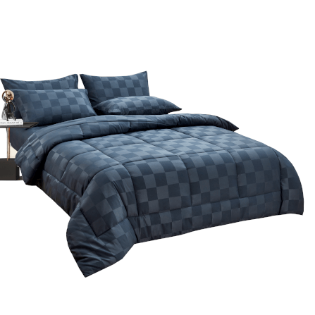 ชุดผ้าปูที่นอน 5 ฟุต 6 ชิ้น ibed ลายตาราง Mallard Blue พร้อมผ้านวมเย็บติด_0
